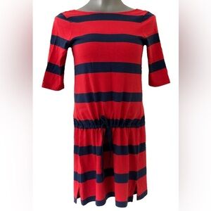 Ralph Lauren Rugby Women’s Preppy Navy & Red Striped Drawstring Open Dress Small